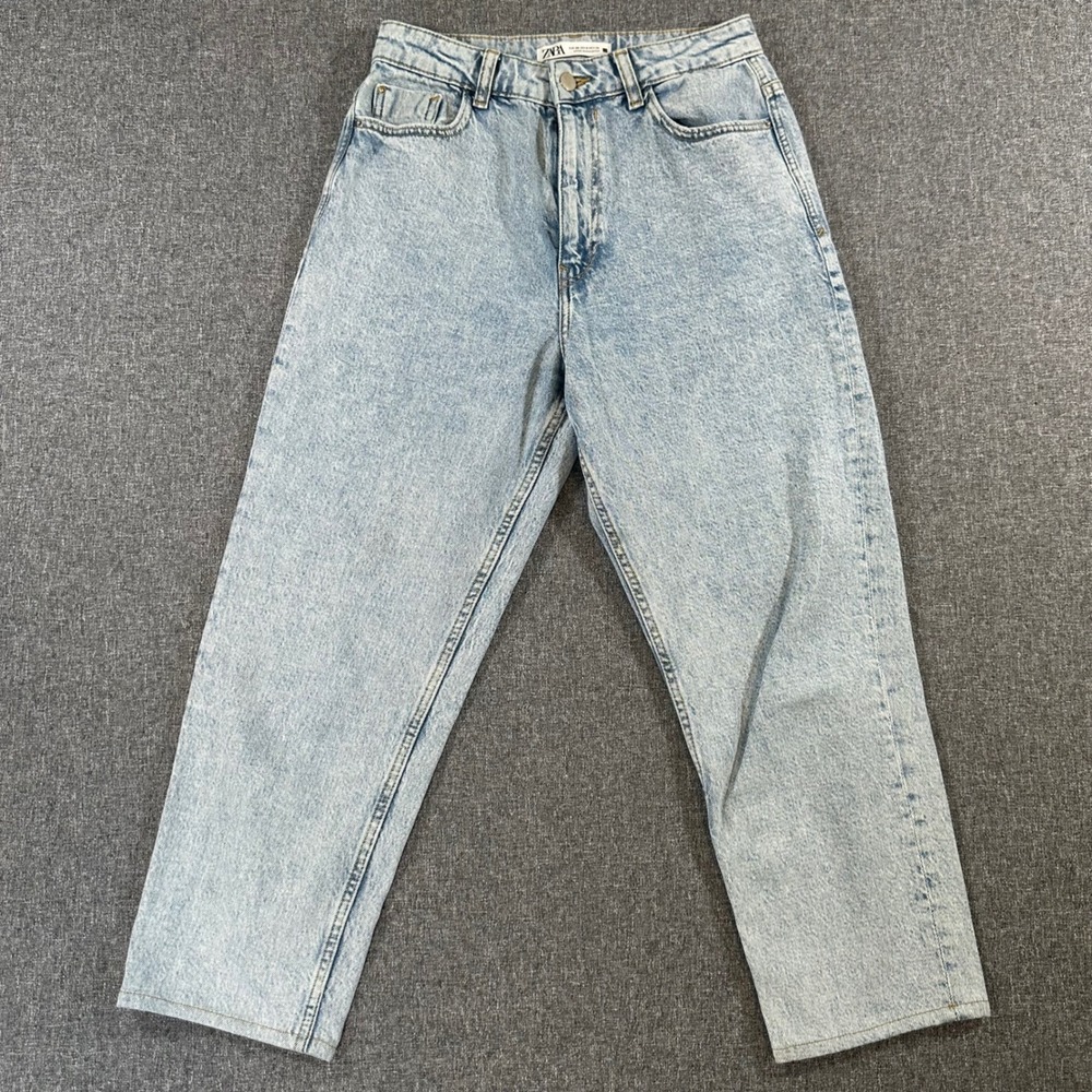 Zara Womens Acid Wash High Waisted Mom Jeans Light Blue Denim Size 6 US 28 Waist